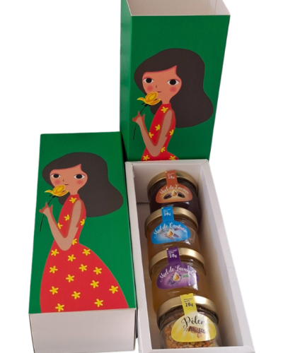 Cajita degustación de miel y polen (4 tarros 28 g)